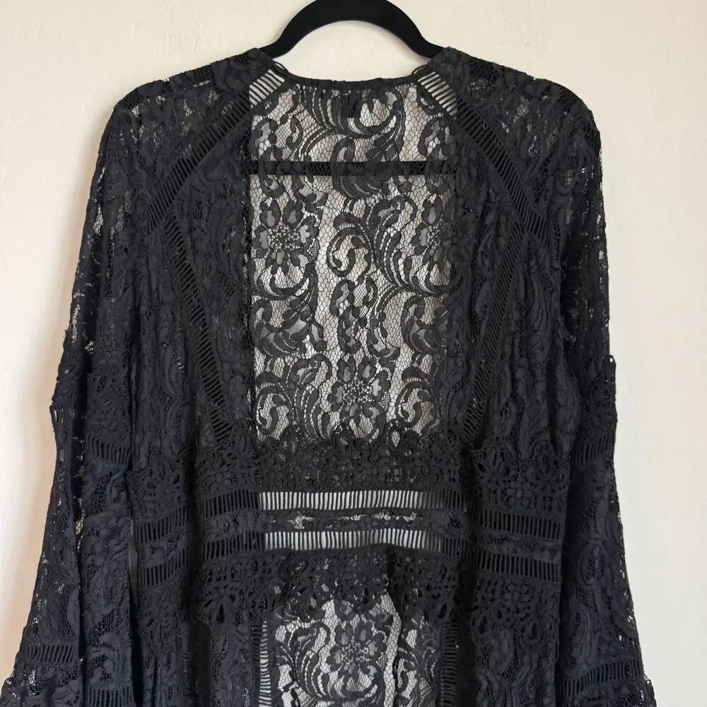 Boston Proper Black Lace Bell Sleeve Duster Cardigan Whimsy Goth Faerie Witchy - Picture 14 of 16
